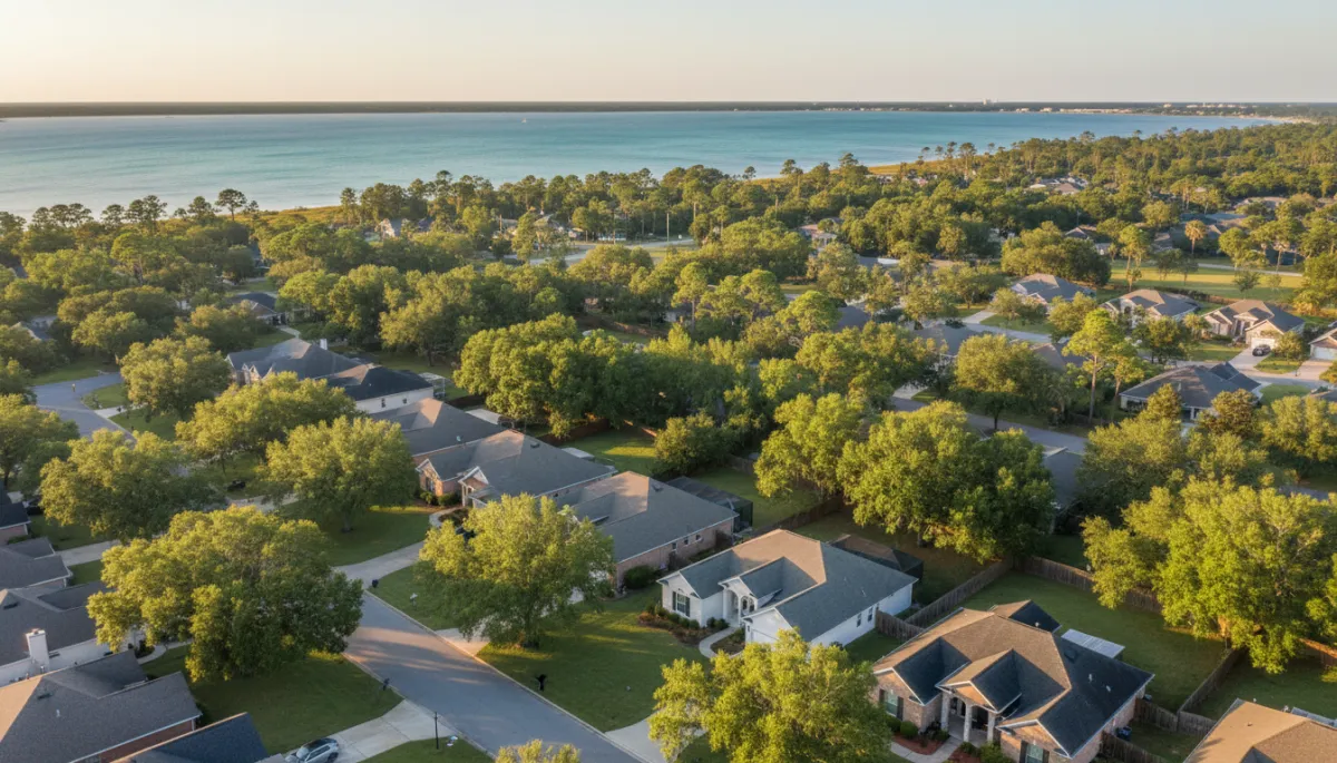 NW Florida neighborhood with single-family homes near the water