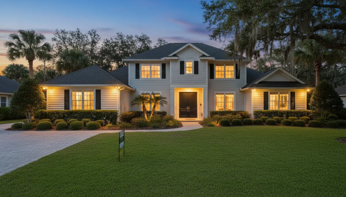 Beautiful Northwest Florida home for sale at twilight
