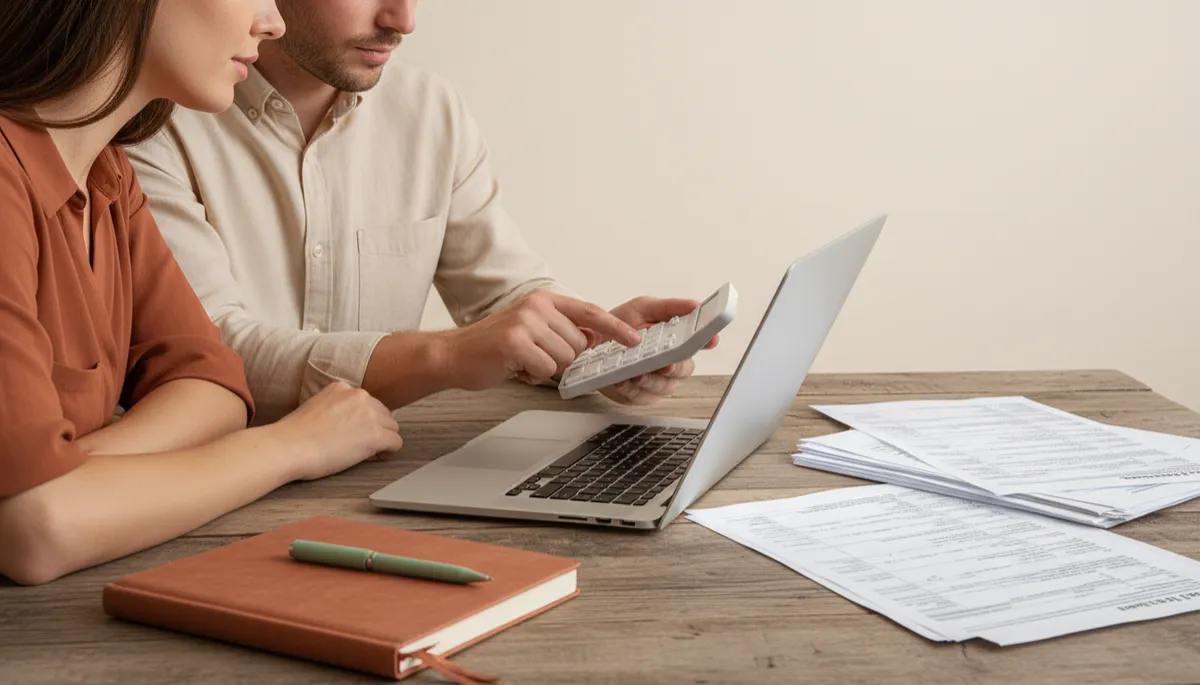 Couple calculating potential tax credits and deductions at home Couple calculating potential tax credits and deductions at home