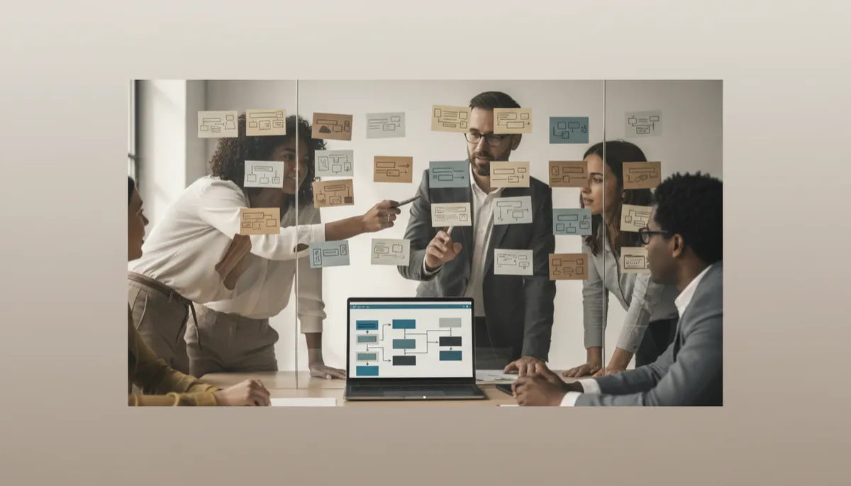 Team working with IT consultant to design automation workflows Team working with IT consultant to design automation workflows