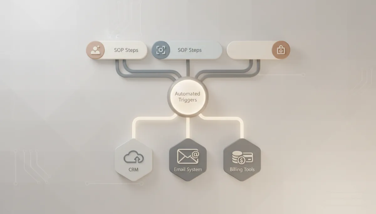 Professional illustration of SOP-driven automated business workflows Professional illustration of SOP-driven automated business workflows