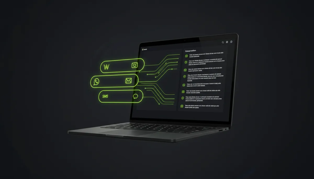 Unified inbox CRM interface merging WhatsApp, Instagram, email, and SMS into one conversation stream Unified inbox CRM interface merging WhatsApp, Instagram, email, and SMS into one conversation stream