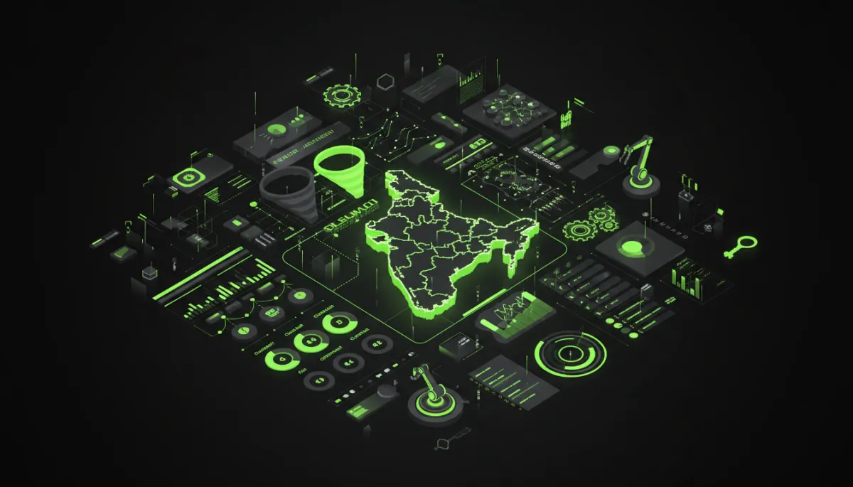3D automation and CRM workflow with Chennai map outline and glowing sales funnel