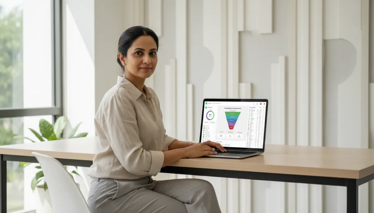 Business owner using a WhatsApp automation dashboard in a modern Chennai office Business owner using a WhatsApp automation dashboard in a modern Chennai office