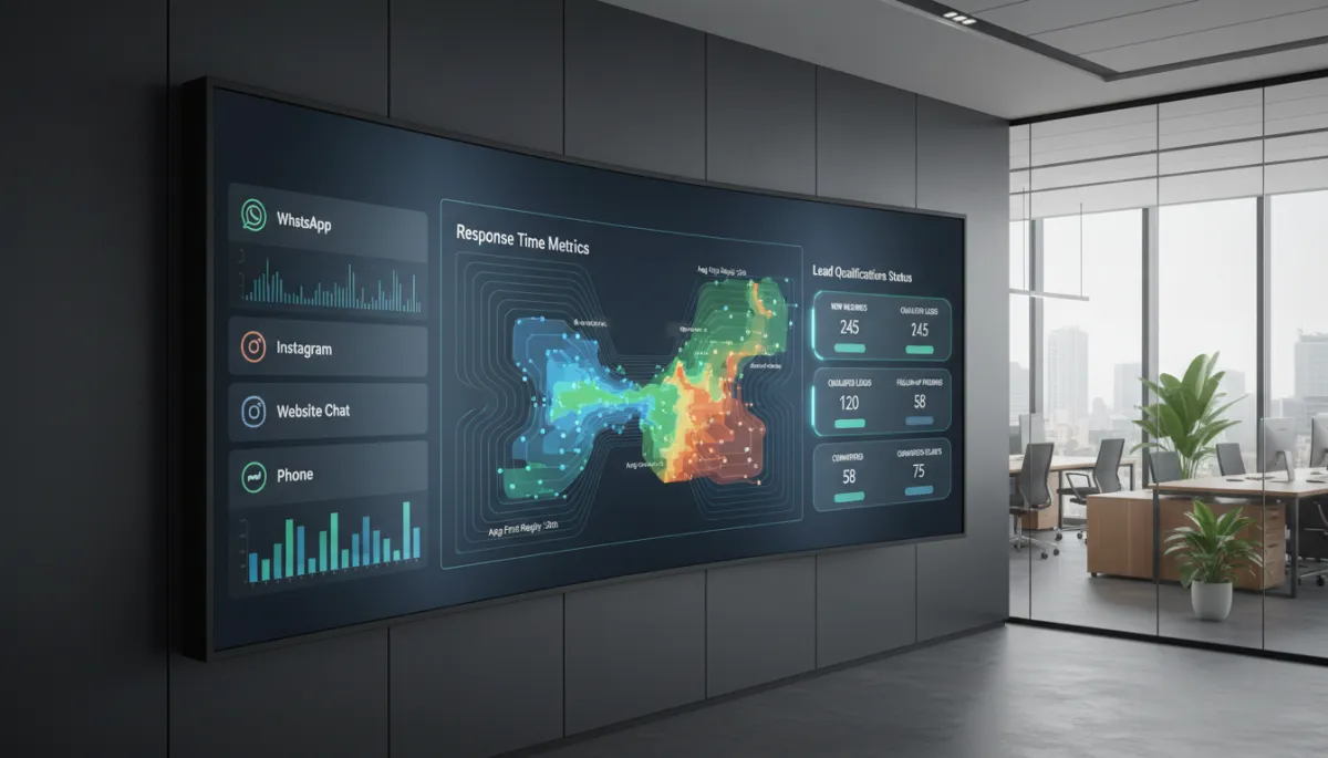 AI dashboard monitoring multiple lead channels simultaneously in a Chennai office