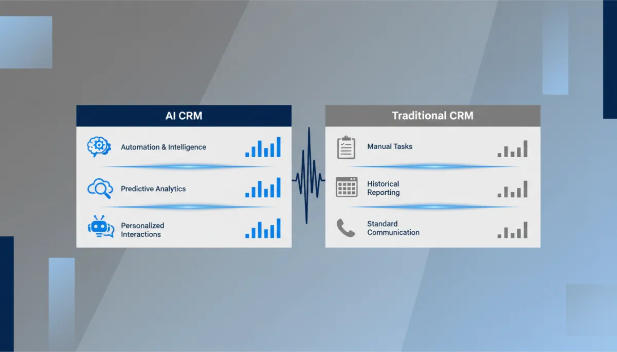 Graphic comparing AI CRM like RevMaxApp with a traditional CRM system