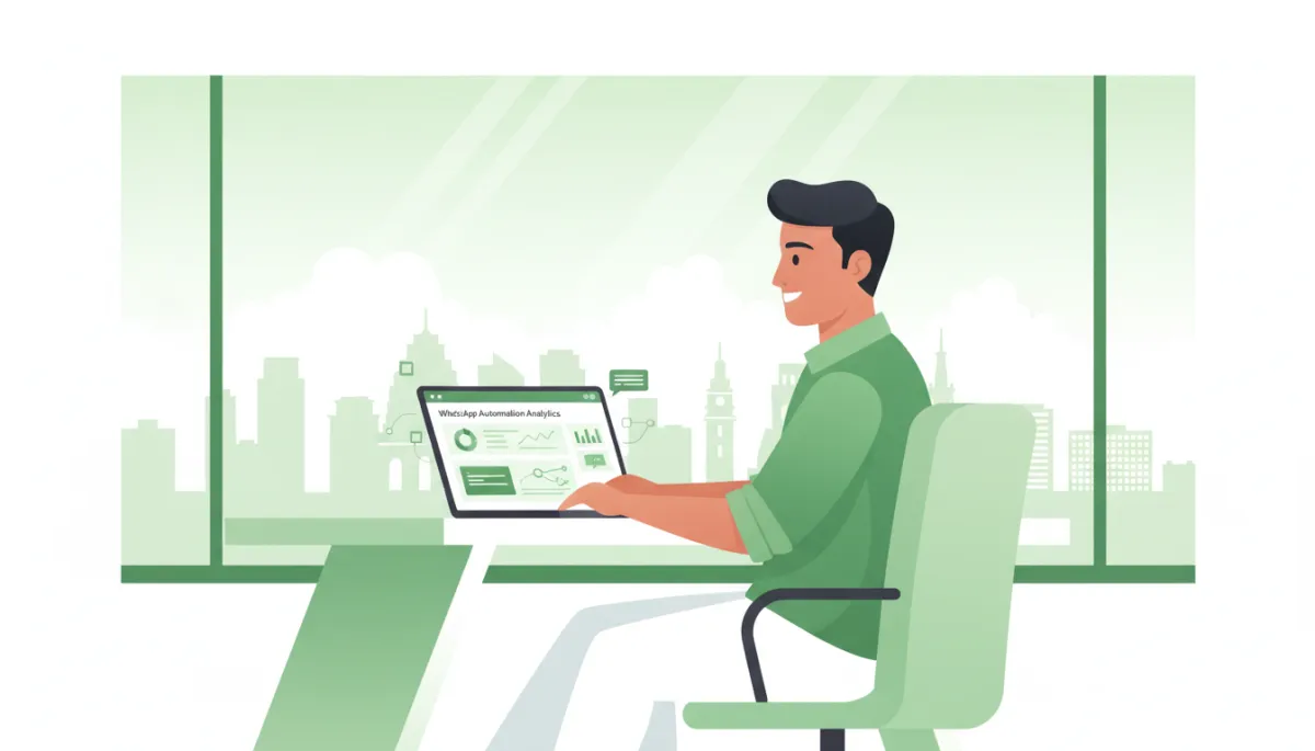 Chennai business owner reviewing WhatsApp automation results on a laptop in a modern office
