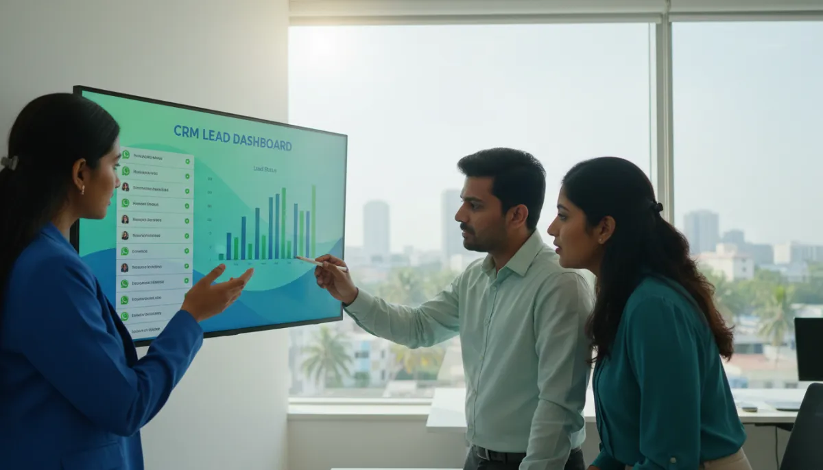 Chennai sales team reviewing WhatsApp CRM lead dashboard together