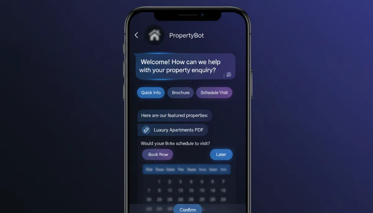 WhatsApp automation flow for Chennai real estate enquiry with quick reply buttons