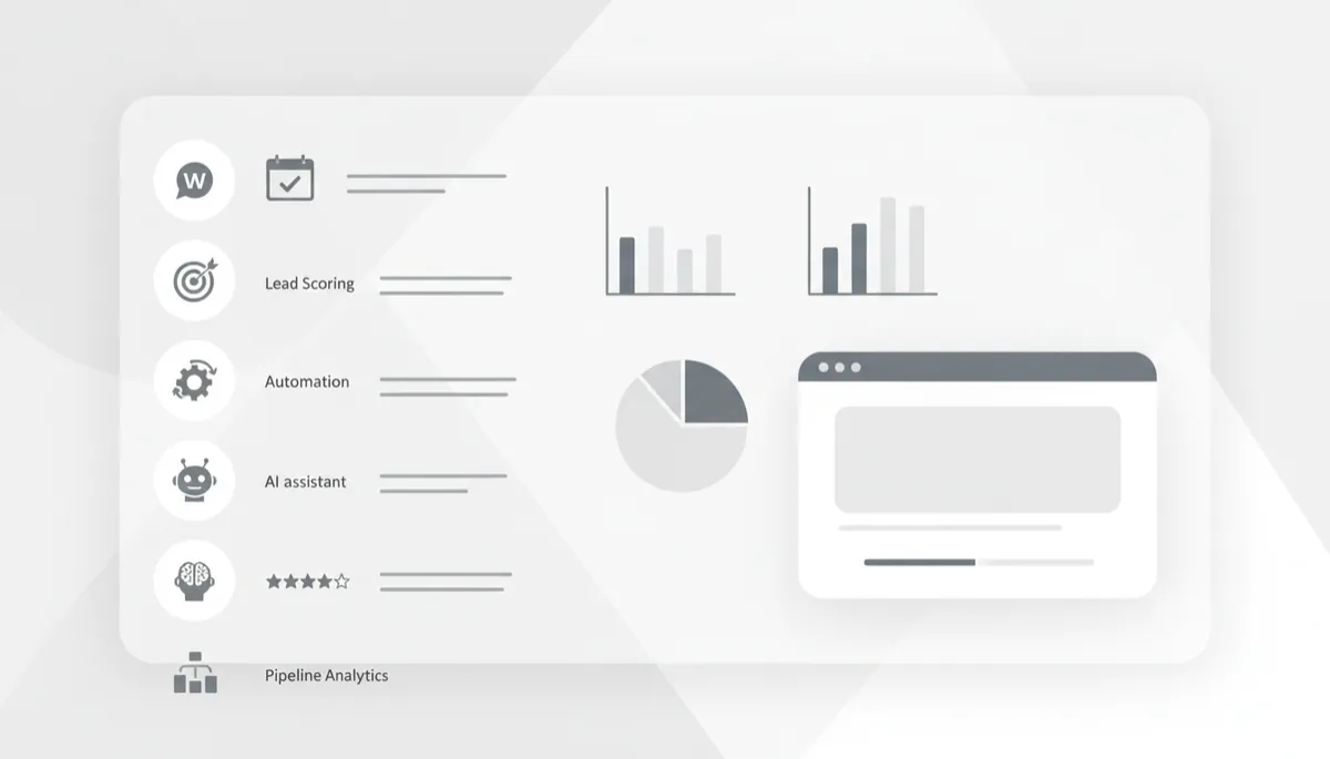 Illustration of an AI CRM checklist highlighting seven essential features for small teams