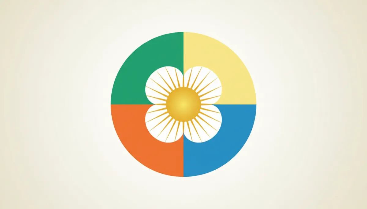 Ilustración de cuatro piezas de puzle de colores encajando alrededor de un núcleo luminoso