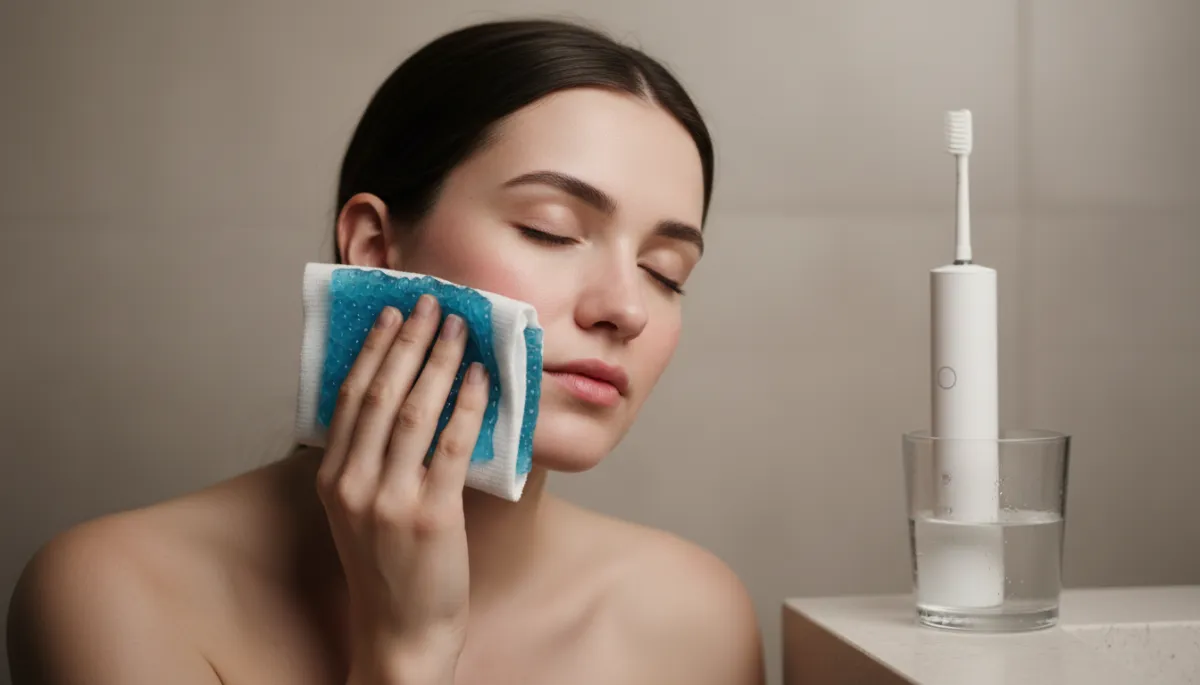 Person using a cold compress and gentle care during a dental emergency Person using a cold compress and gentle care during a dental emergency
