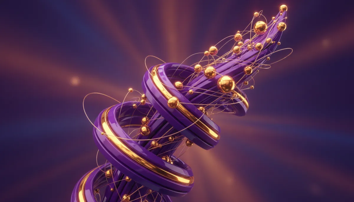 Abstract purple and gold spiral funnel representing business growth momentum