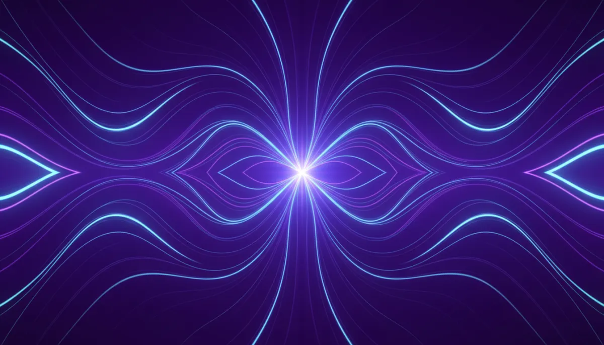 Abstract purple and indigo currents converging into a focused channel of energy