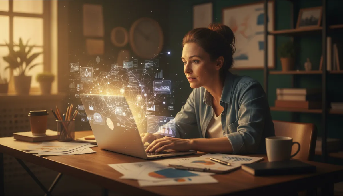 Entrepreneur at desk experiencing an AI breakthrough moment