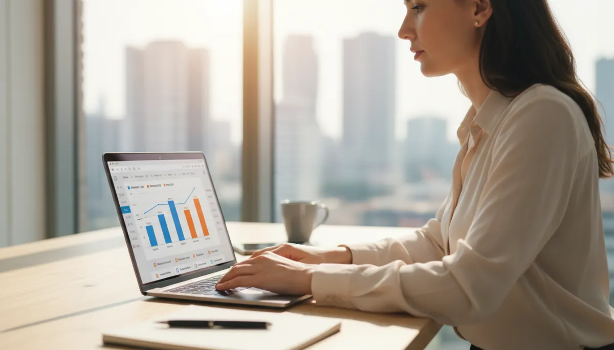 Business owner reviewing AI call handling analytics on a laptop
