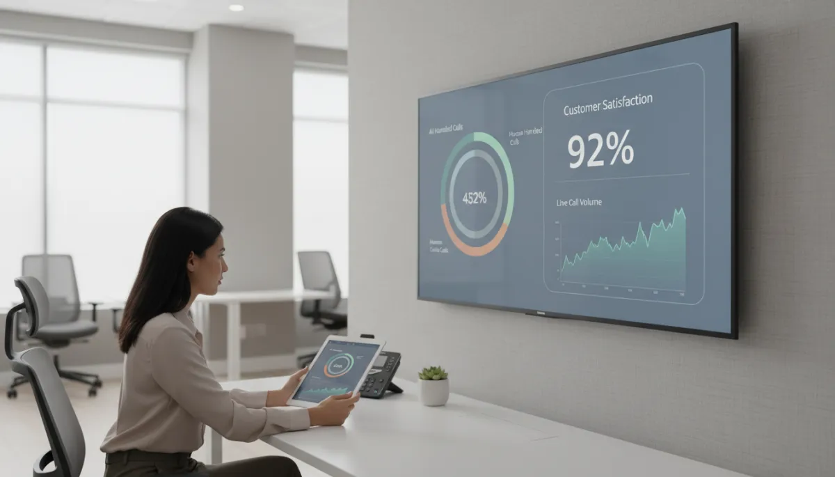 Small business owner reviewing AI-powered customer service analytics on a dashboard
