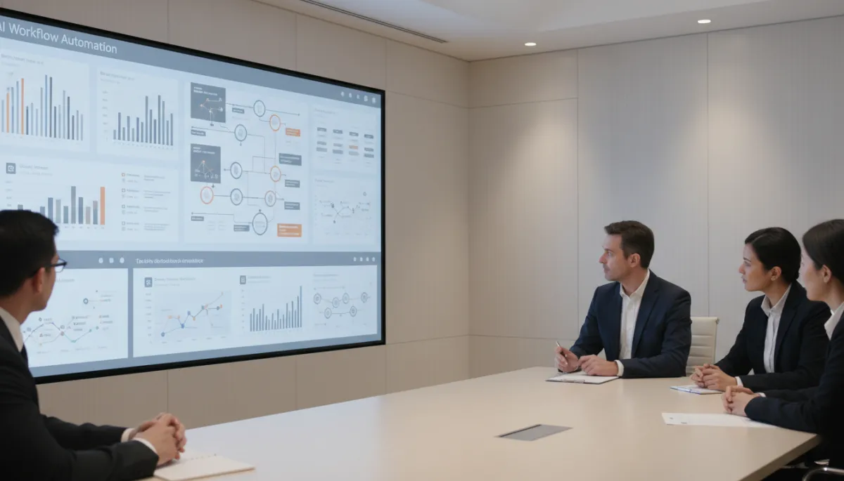 Small business team reviewing AI-driven workflow automation dashboard