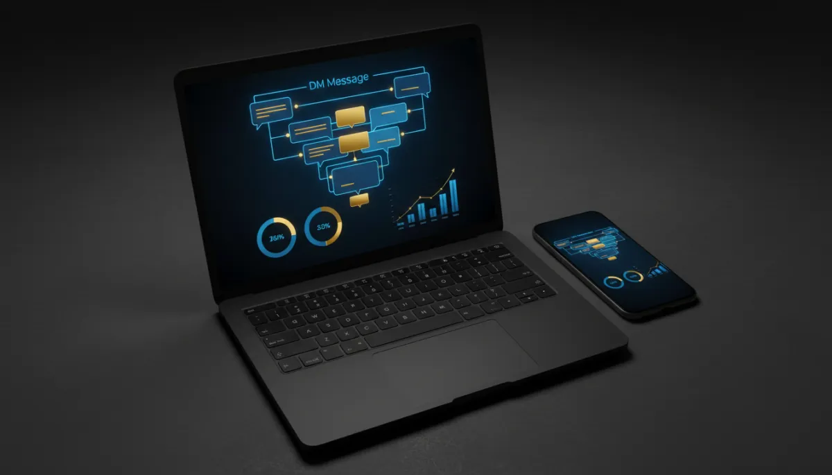 Dashboard showing automated social media DM funnel and analytics