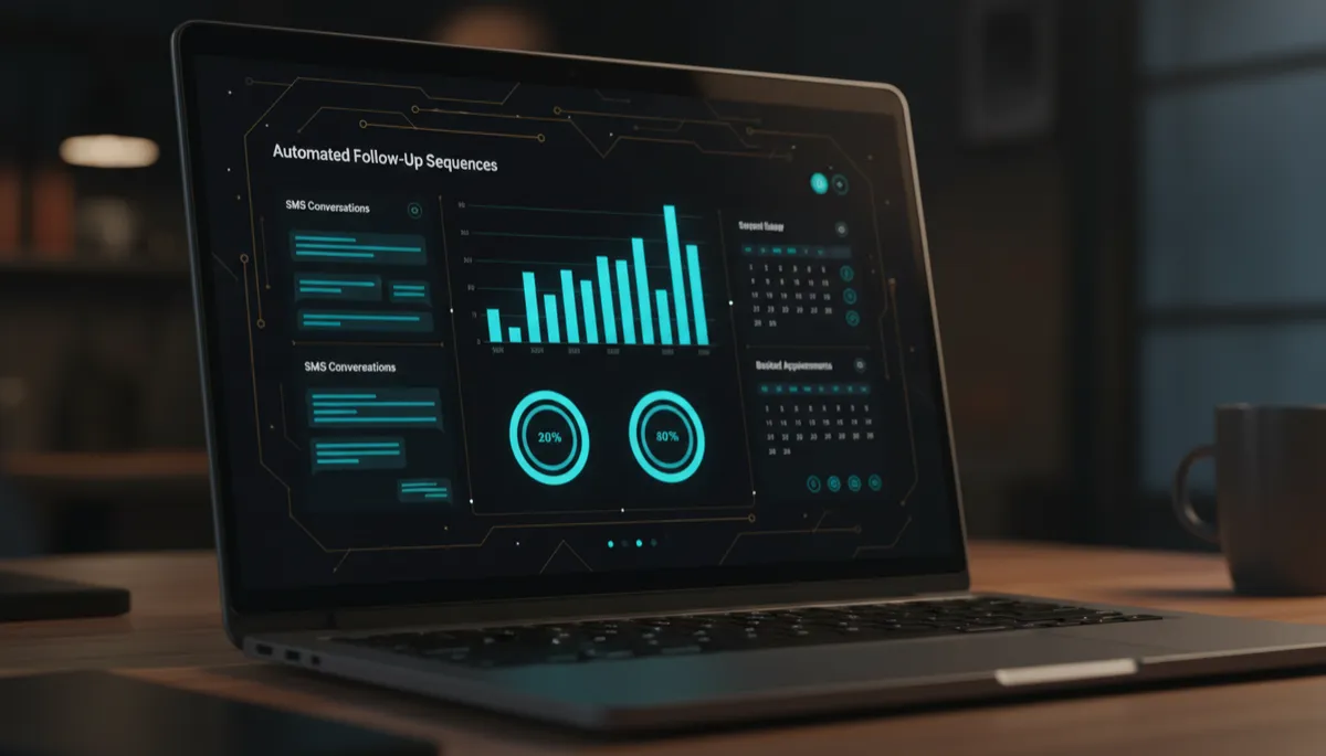 Business dashboard showing automated AI follow-up sequences and booked appointments