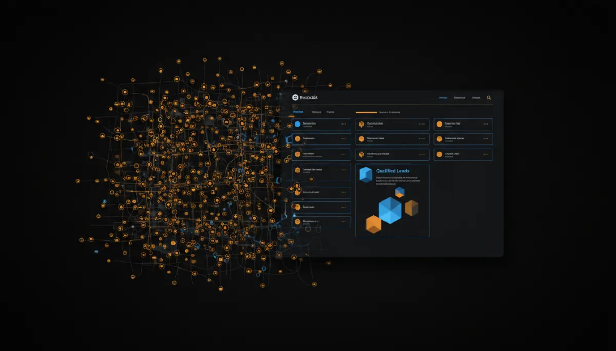Editorial visual of chaotic unread inbox transforming into organized AI-managed DM dashboard