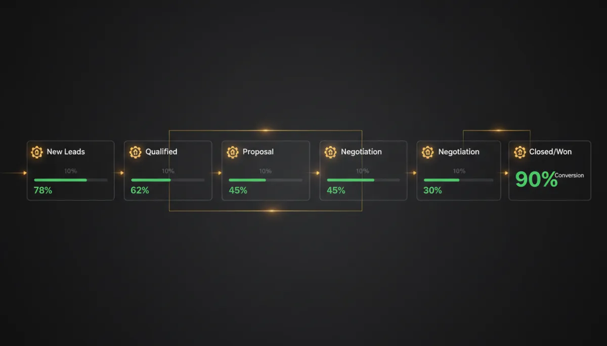 Editorial CRM pipeline dashboard showing automated lead movement and performance metrics