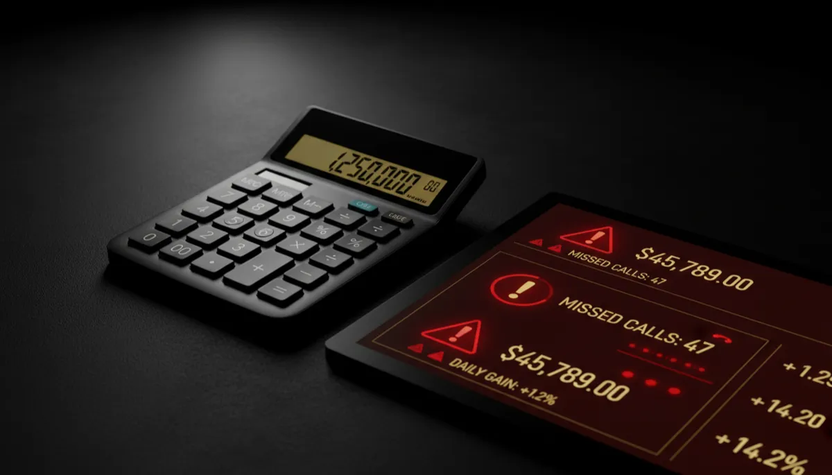 Financial dashboard showing rising cost of missed calls for a business