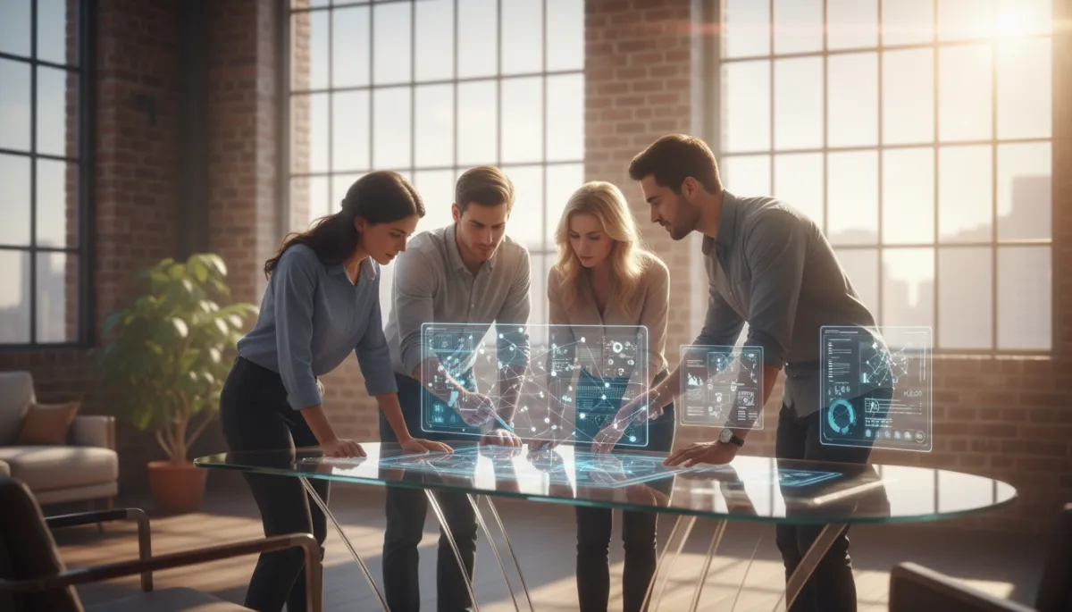 Electric violet and indigo AI digital transformation visualization for Florida entrepreneurs