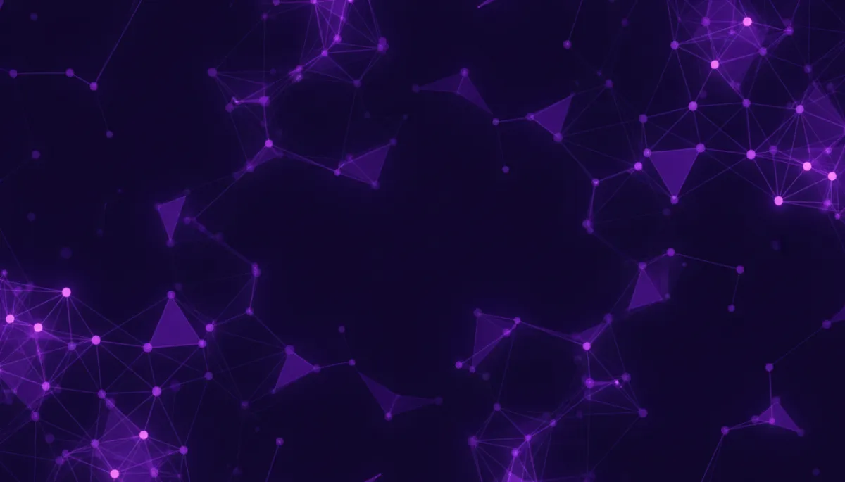 Abstract deep purple and electric indigo glowing network of connected nodes and lines