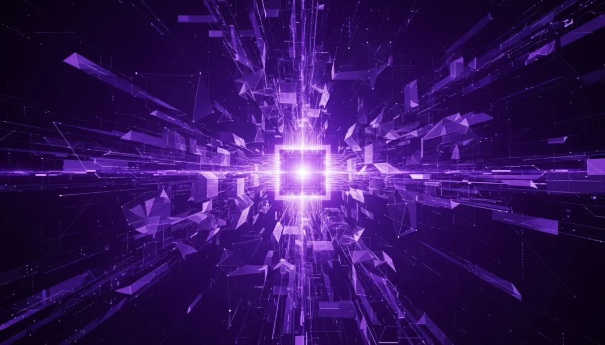 Abstract deep purple and electric violet AI core symbolizing content creator AI tools and strategy