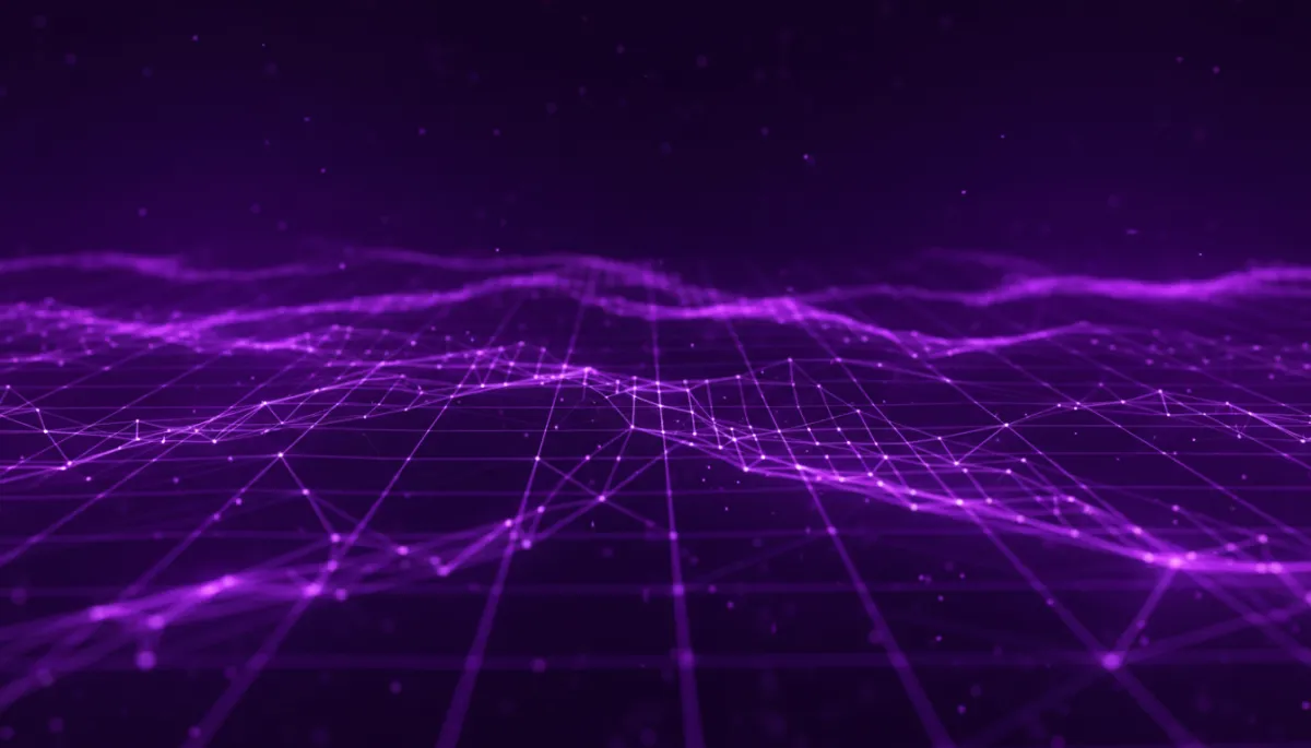 Abstract deep purple and electric violet data streams racing forward