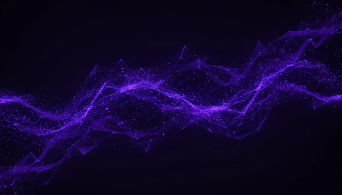 Abstract indigo and electric violet geometric shapes symbolizing AI-powered income streams