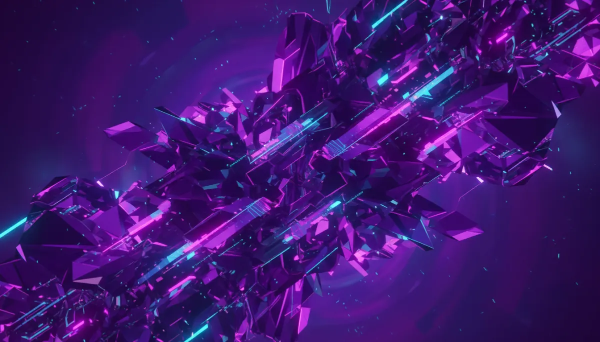 Deep purple and electric violet geometric crystal structures representing AI automation pipelines