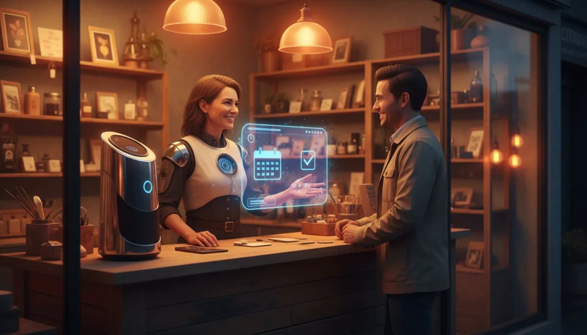 Friendly AI assistant helping a small business handle voice bookings