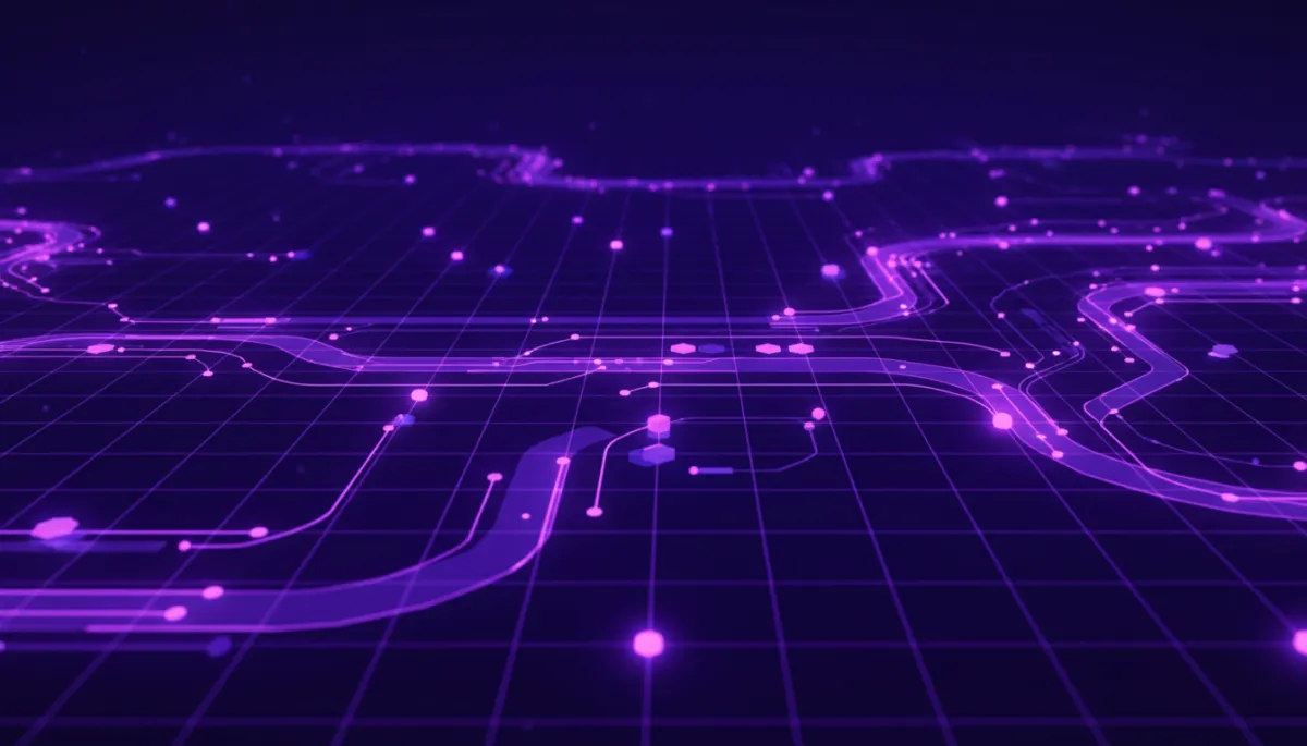 AI workflow creators abstract deep purple geometric content pipeline visualization