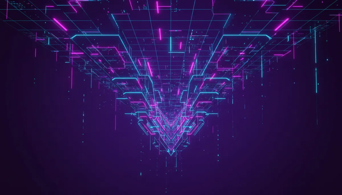 Abstract deep purple and electric violet geometric AI data funnel