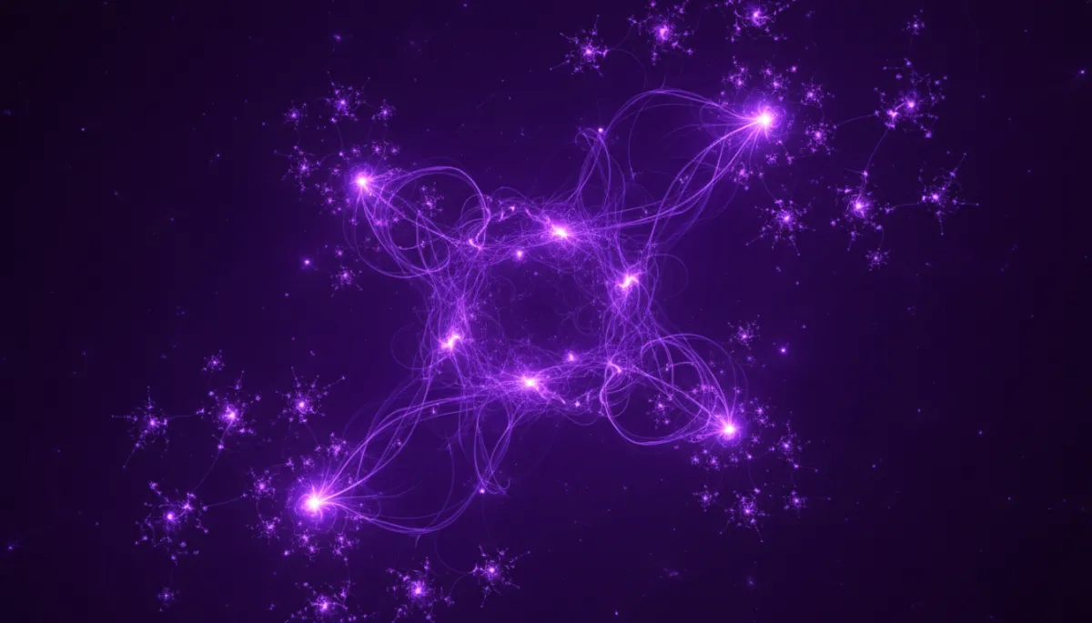 Abstract deep purple and electric violet neural network symbolizing AI-powered creator workflows