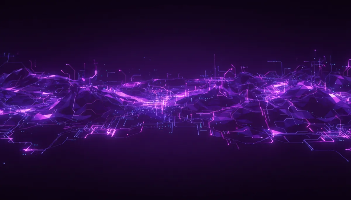 Abstract deep purple and indigo AI circuit consciousness landscape