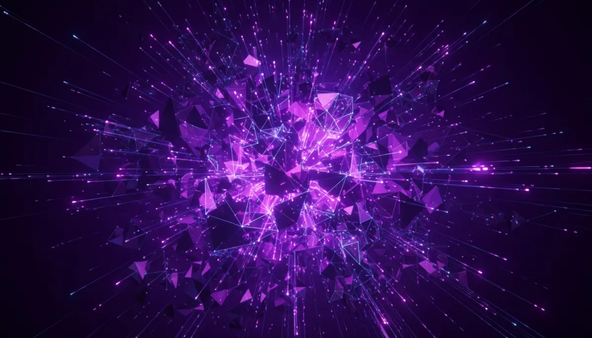 Abstract data burst in deep purple and electric violet representing AI-powered growth