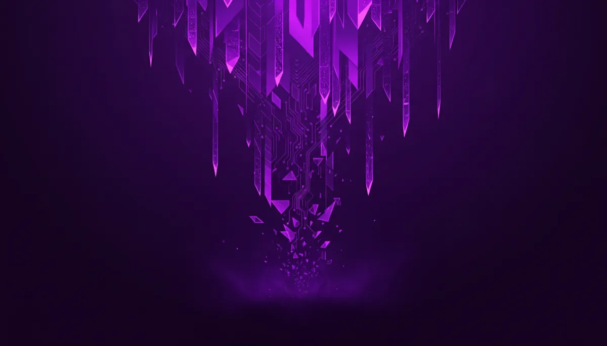 Abstract purple and violet data streams falling into darkness