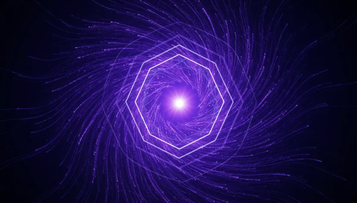 Abstract purple data vortex symbolizing AI funnels and analytics