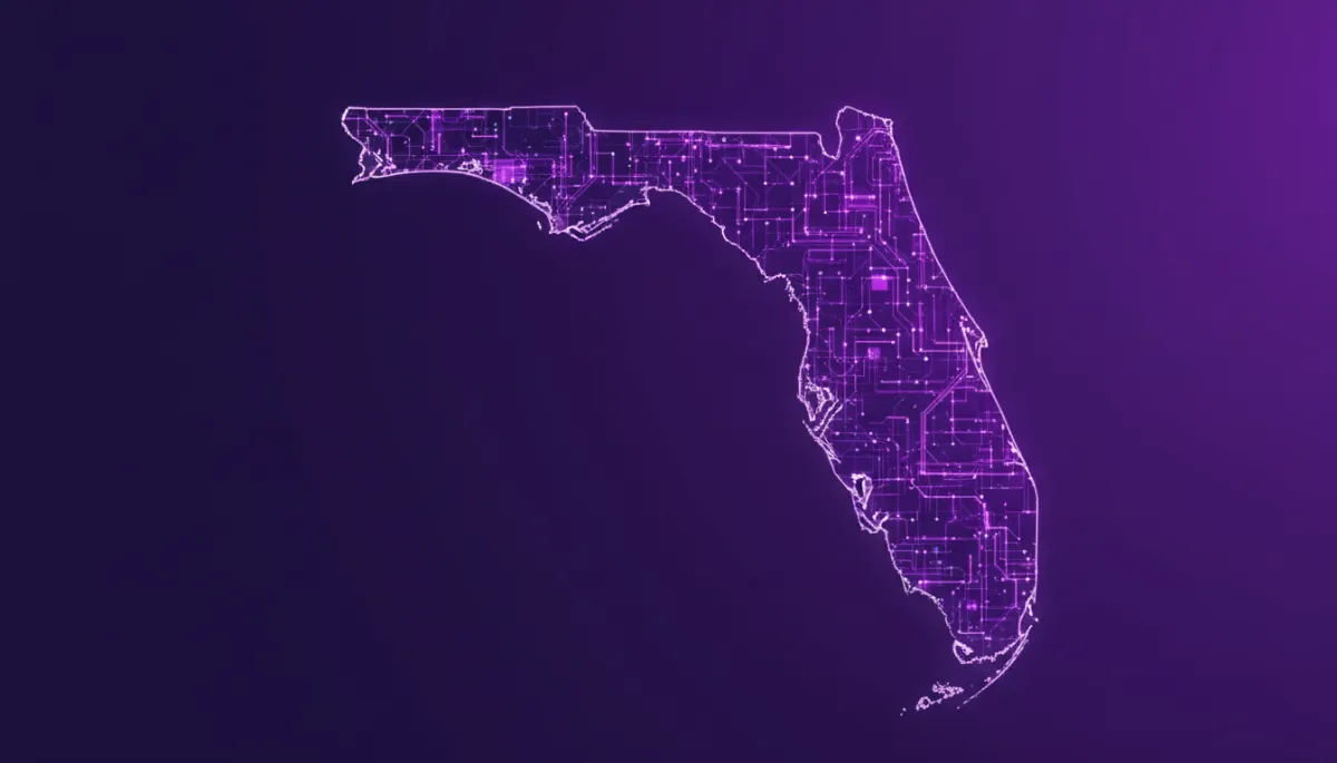 Abstract AI network visualization in deep purple and violet