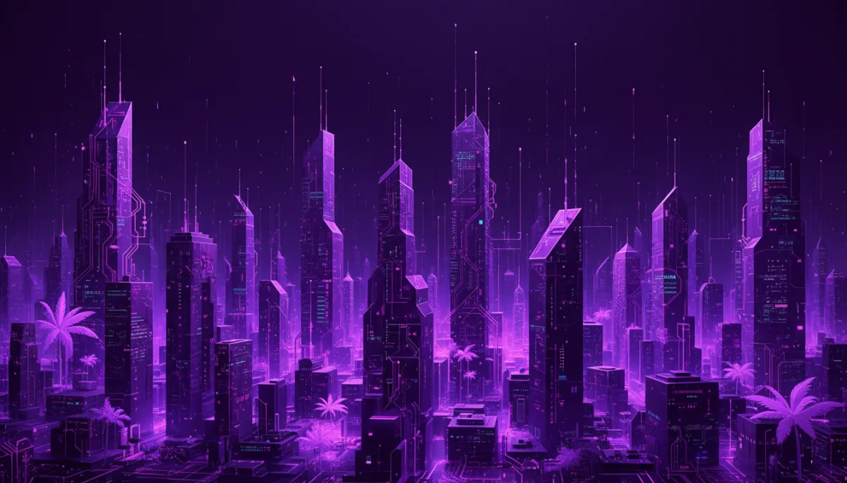 Abstract AI-powered Florida business landscape in deep purple and indigo