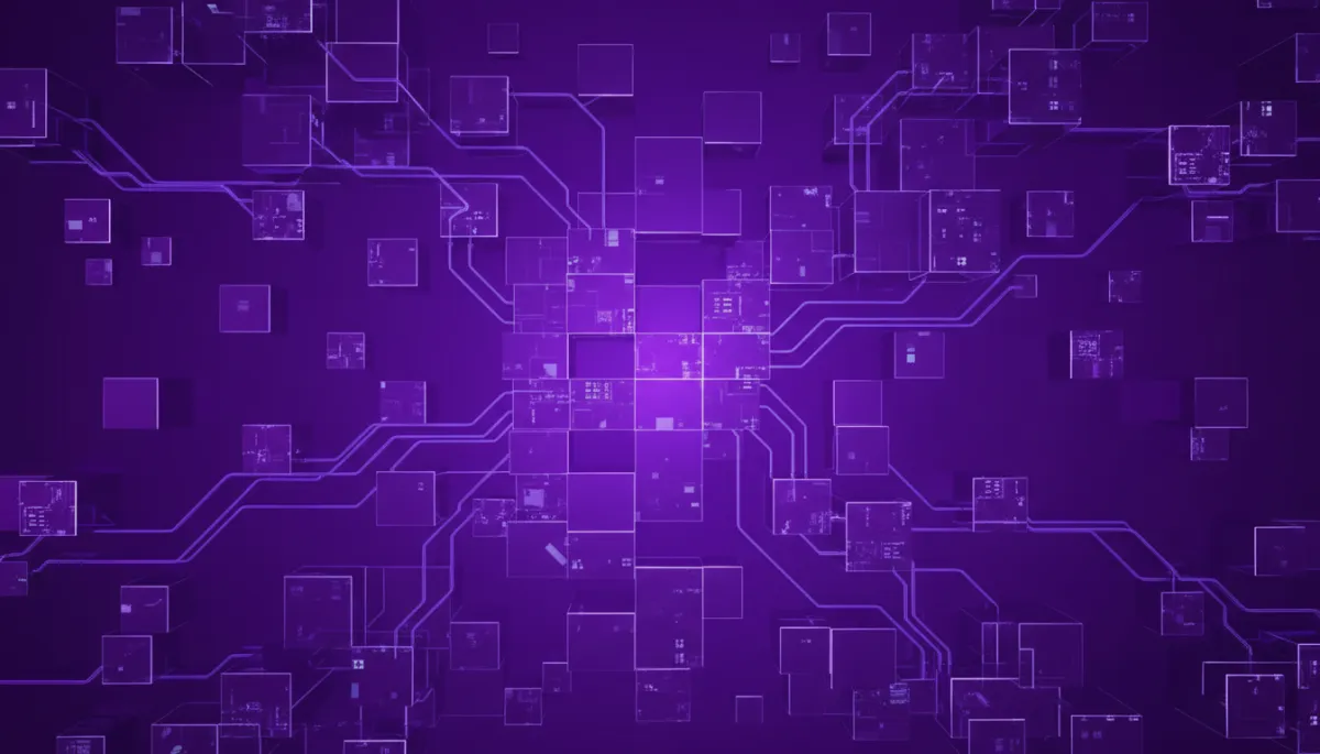 Deep purple and electric indigo abstract visualization of content streams being duplicated and repurposed by AI