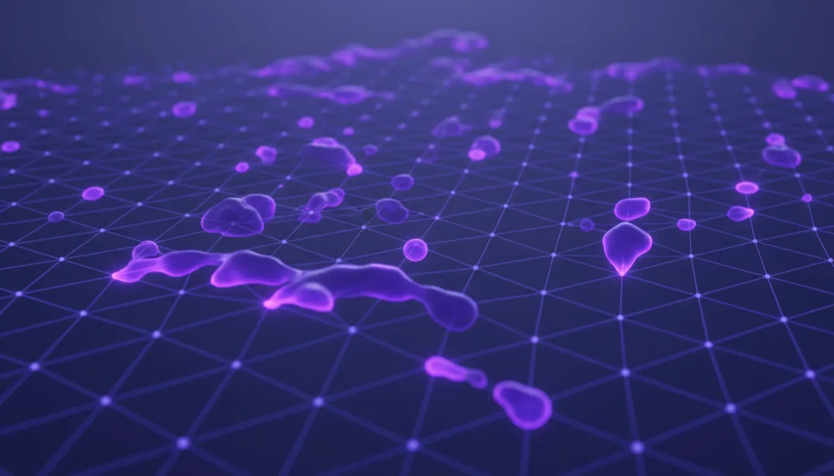 Abstract electric indigo and violet data stream with geometric lattice — AI-powered creator workflow