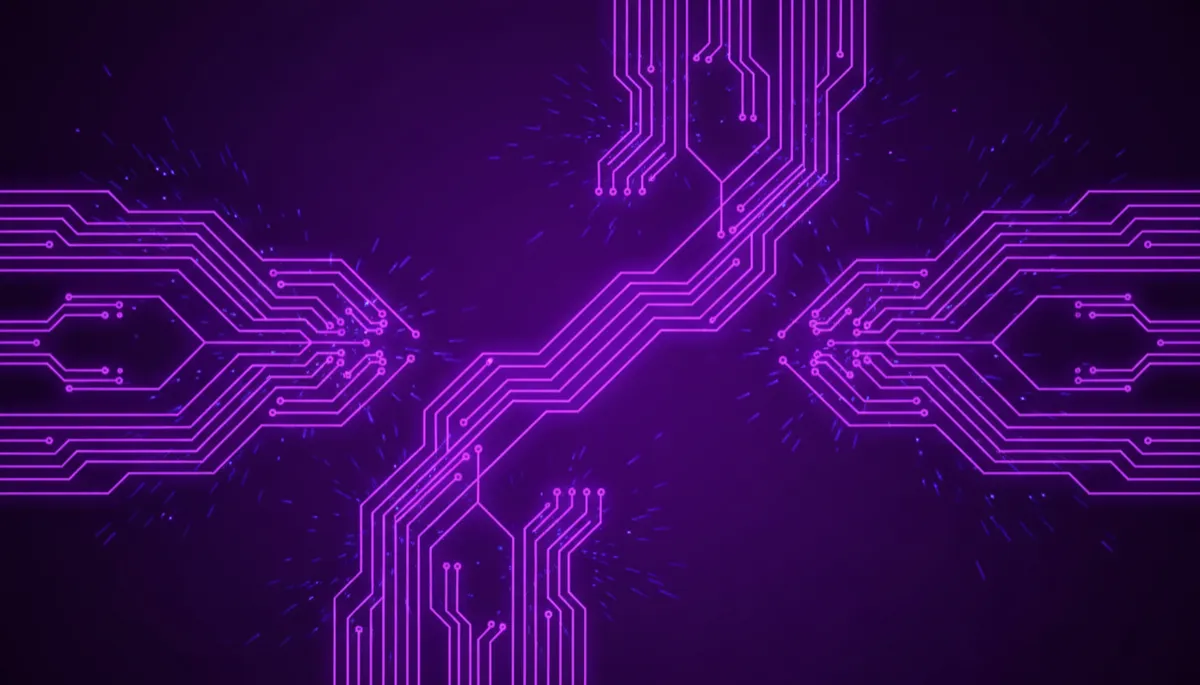 Abstract deep purple and electric violet neural network representing AI automation systems