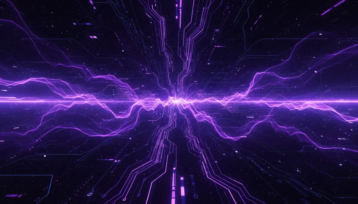 Abstract purple circuit-like pattern suggesting AI automation and growth