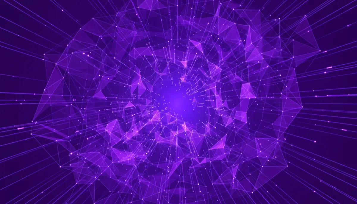 Abstract purple and violet neural network pattern symbolizing focused AI workflows