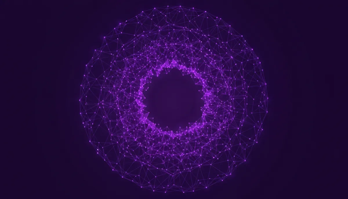 Abstract violet knowledge network symbolizing a growing audience around an expert