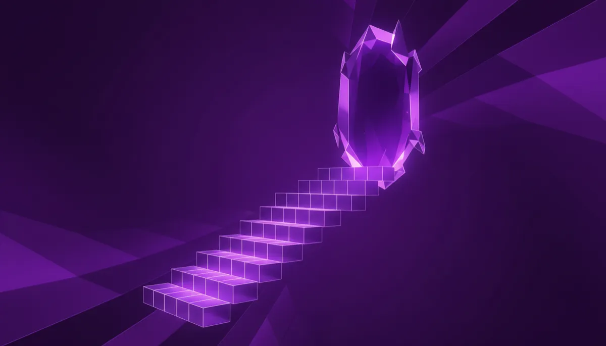 Abstract violet geometric staircase symbolizing rising expert income
